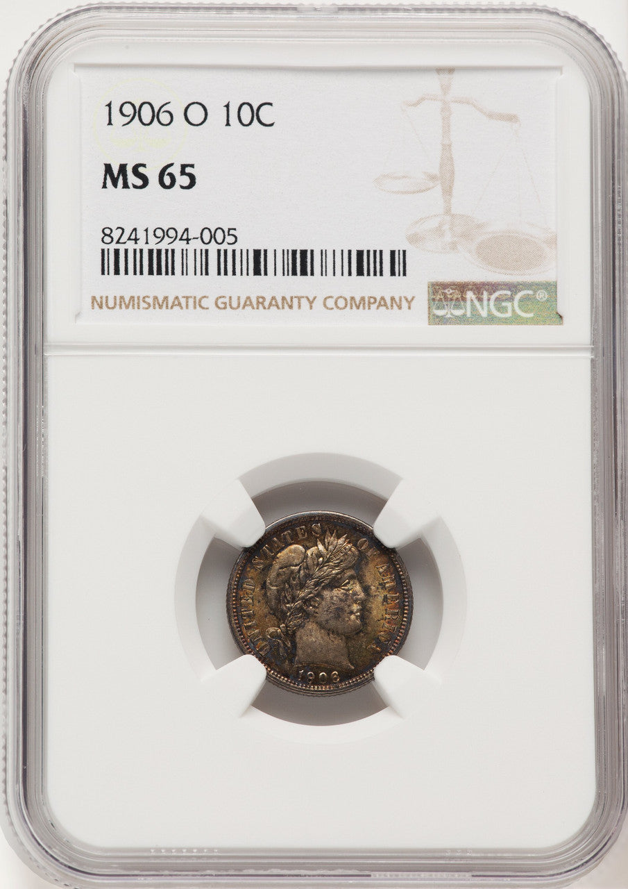 1906-O 10C Barber Dime NGC MS65