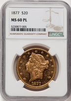 1877 $20 PL Liberty Double Eagle NGC MS60