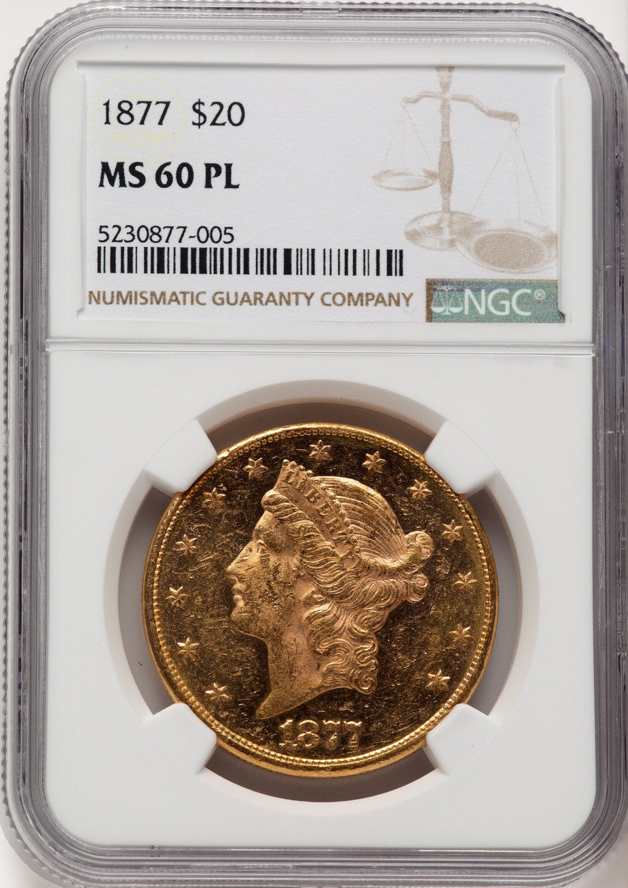 1877 $20 PL Liberty Double Eagle NGC MS60