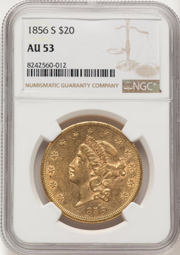 1856-S $20 Liberty Double Eagle NGC AU53