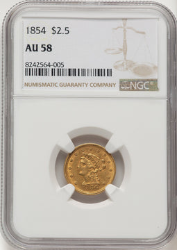 1854 $2.50 Liberty Quarter Eagle NGC AU58 (506841019)