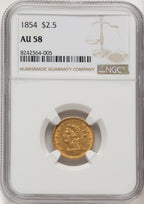 1854 $2.50 Liberty Quarter Eagle NGC AU58 (506841019)