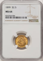 1899 $2.50 Liberty Quarter Eagle NGC MS64