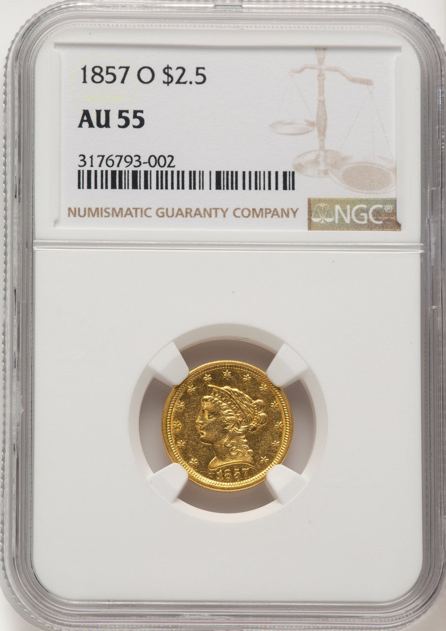 1857-O $2.50 Liberty Quarter Eagle NGC AU55