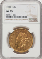 1853 $20 Liberty Double Eagle NGC AU55