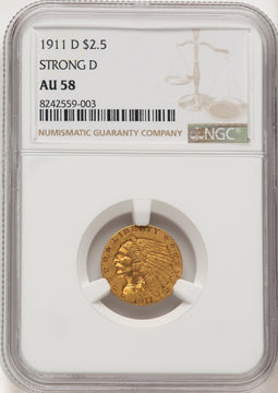 1911-D $2.50 Indian Quarter Eagle NGC AU58