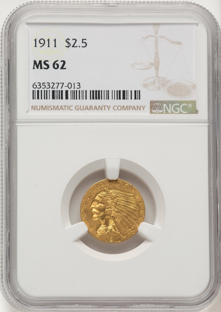 1911 $2.50 Brown Label Indian Quarter Eagle NGC MS62