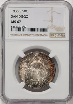 1935-S 50C San Diego Brown Label Commemorative Silver NGC MS67