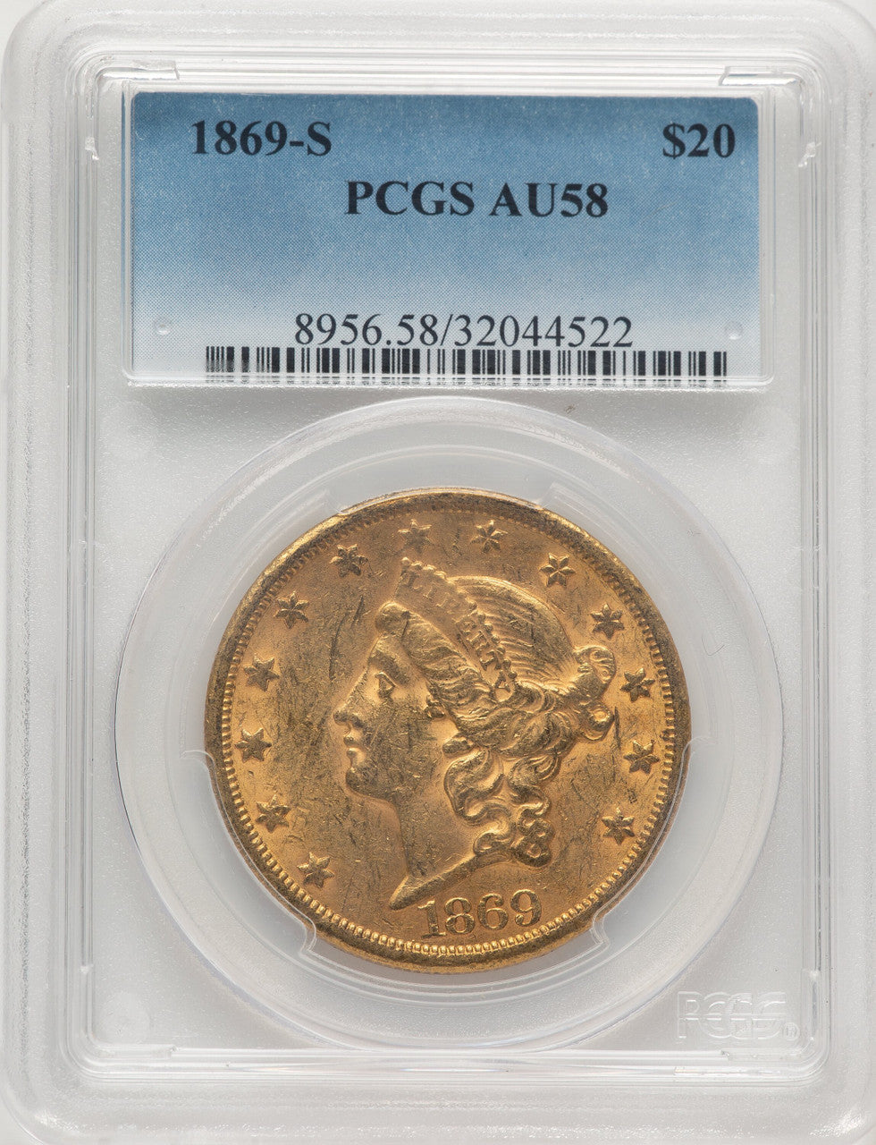 1869-S $20 Liberty Double Eagle PCGS AU58 (520884030)