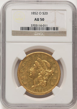 1852-O $20 Liberty Double Eagle NGC AU50