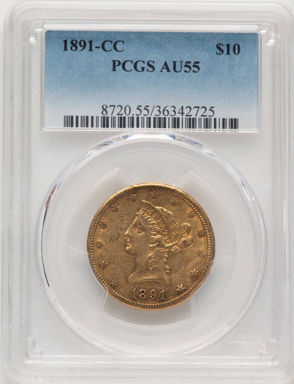 1891-CC $10 Blue Gradient Liberty Eagle PCGS AU55