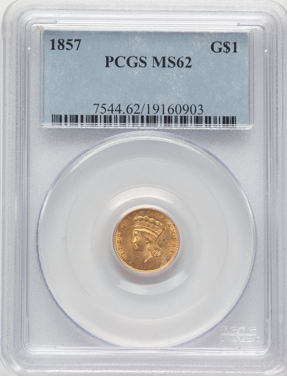 1857 G$1 Gold Dollar PCGS MS62 (775176003)