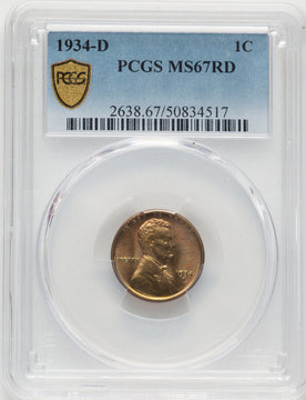 1934-D 1C RD Lincoln Cent PCGS MS67 (774851002)