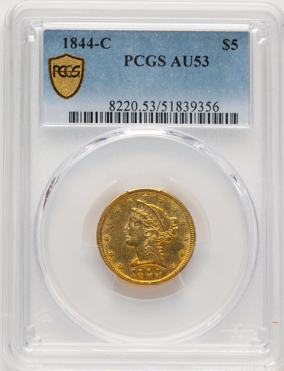 1844-C $5 Liberty Half Eagle PCGS AU53