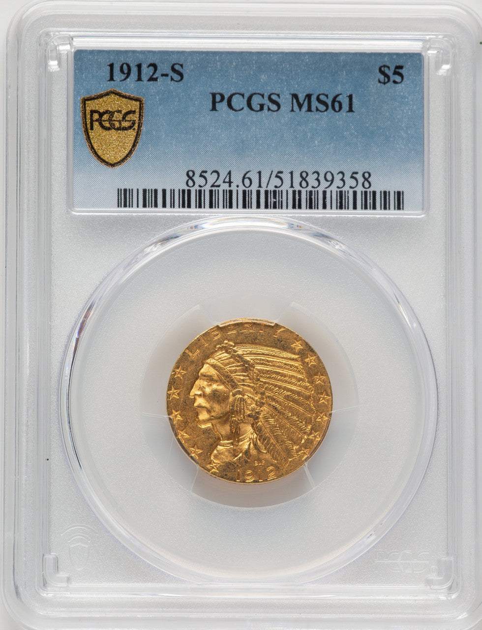 1912-S $5 Indian Half Eagle PCGS MS61
