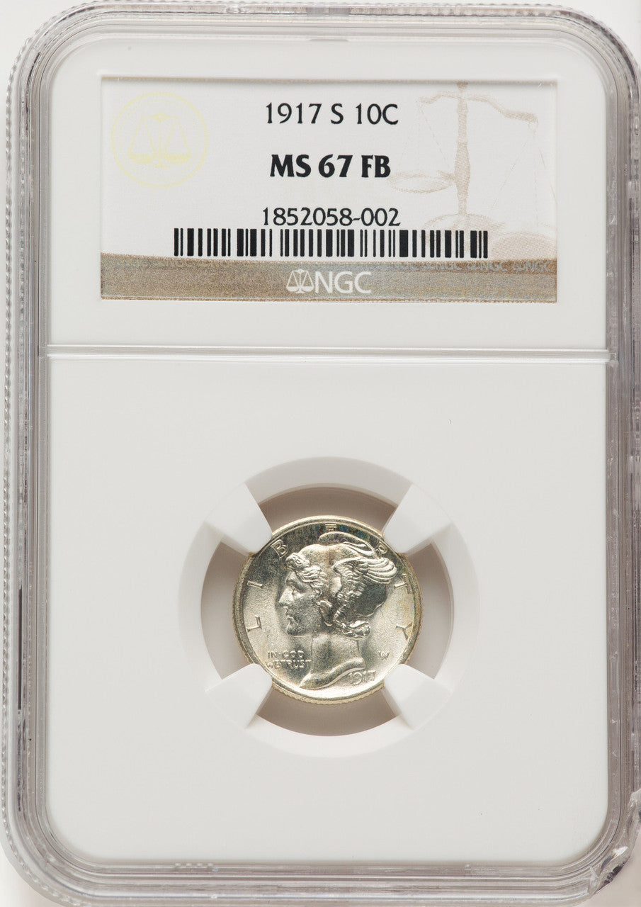 1917-S 10C FB Mercury Dime NGC MS67