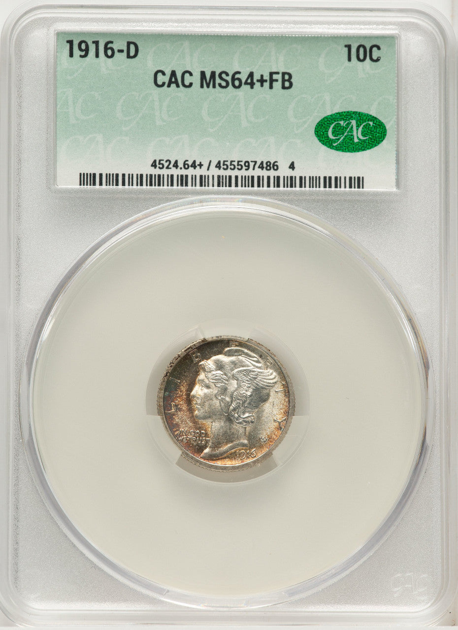 1916-D 10C FB CACG Plus Mercury Dime CACG MS64+