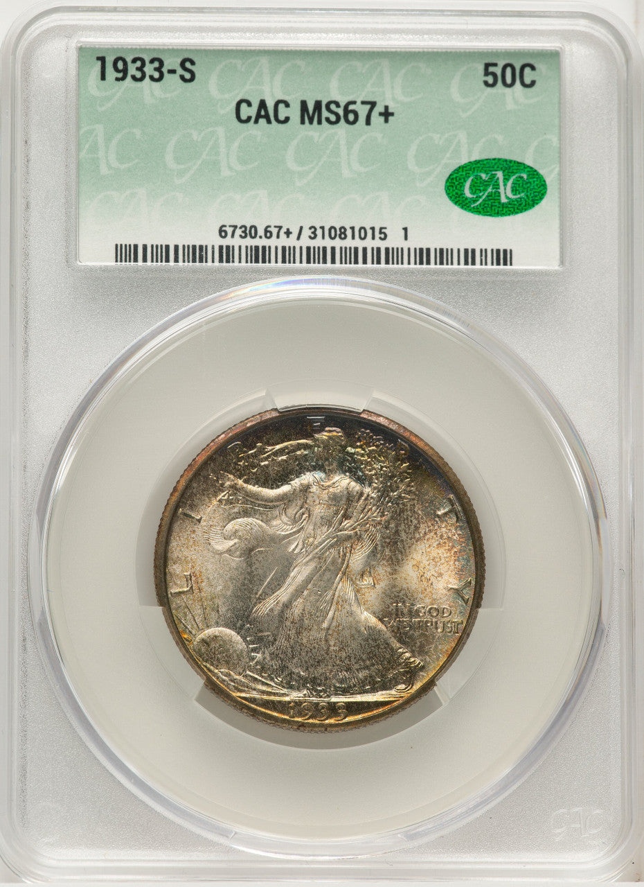 1933-S 50C CACG Plus Walking Liberty Half Dollar CACG MS67+