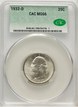 1932-D 25C Washington Quarter CACG MS66