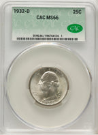1932-D 25C Washington Quarter CACG MS66