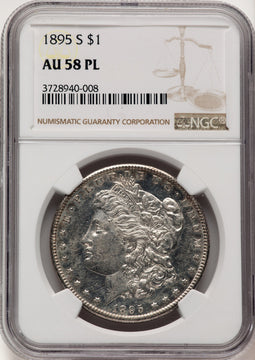 1895-S PL Brown Label Morgan Dollar NGC AU58