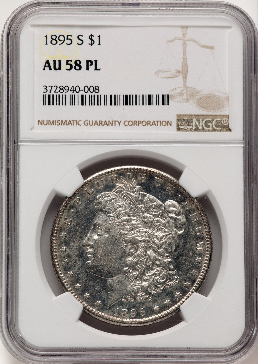 1895-S PL Brown Label Morgan Dollar NGC AU58