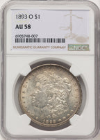 1893-O Brown Label Morgan Dollar NGC AU58
