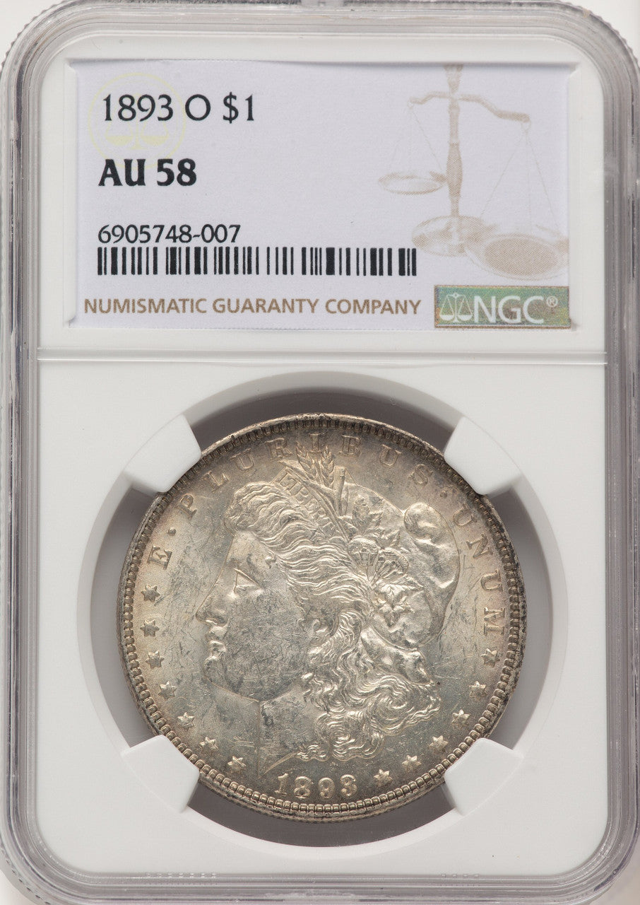 1893-O Brown Label Morgan Dollar NGC AU58