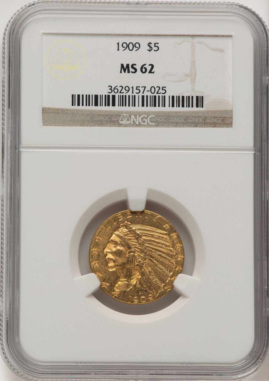 1909 $5 Indian Half Eagle NGC MS62 (775176016)