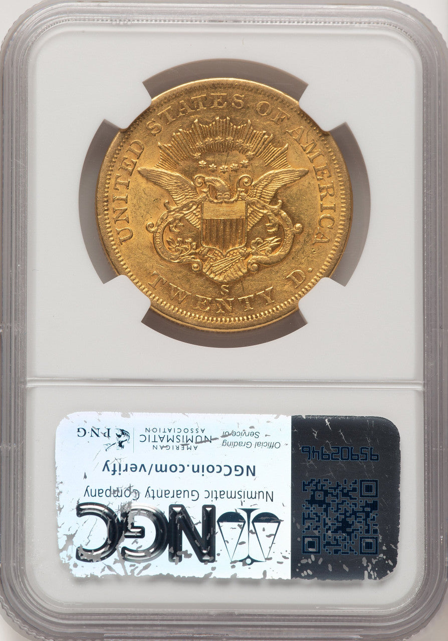 1861-S $20 Brown Label Liberty Double Eagle NGC AU50