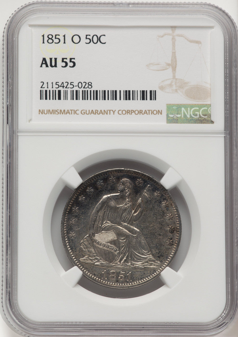 1851-O 50C Brown Label Seated Half Dollar NGC AU55