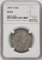 1897-O 50C Brown Label Barber Half Dollar NGC VF25