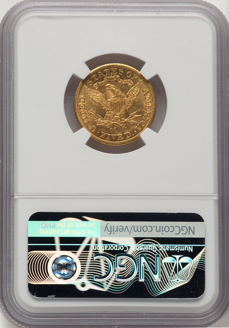1893-CC $5 Brown Label Liberty Half Eagle NGC AU58