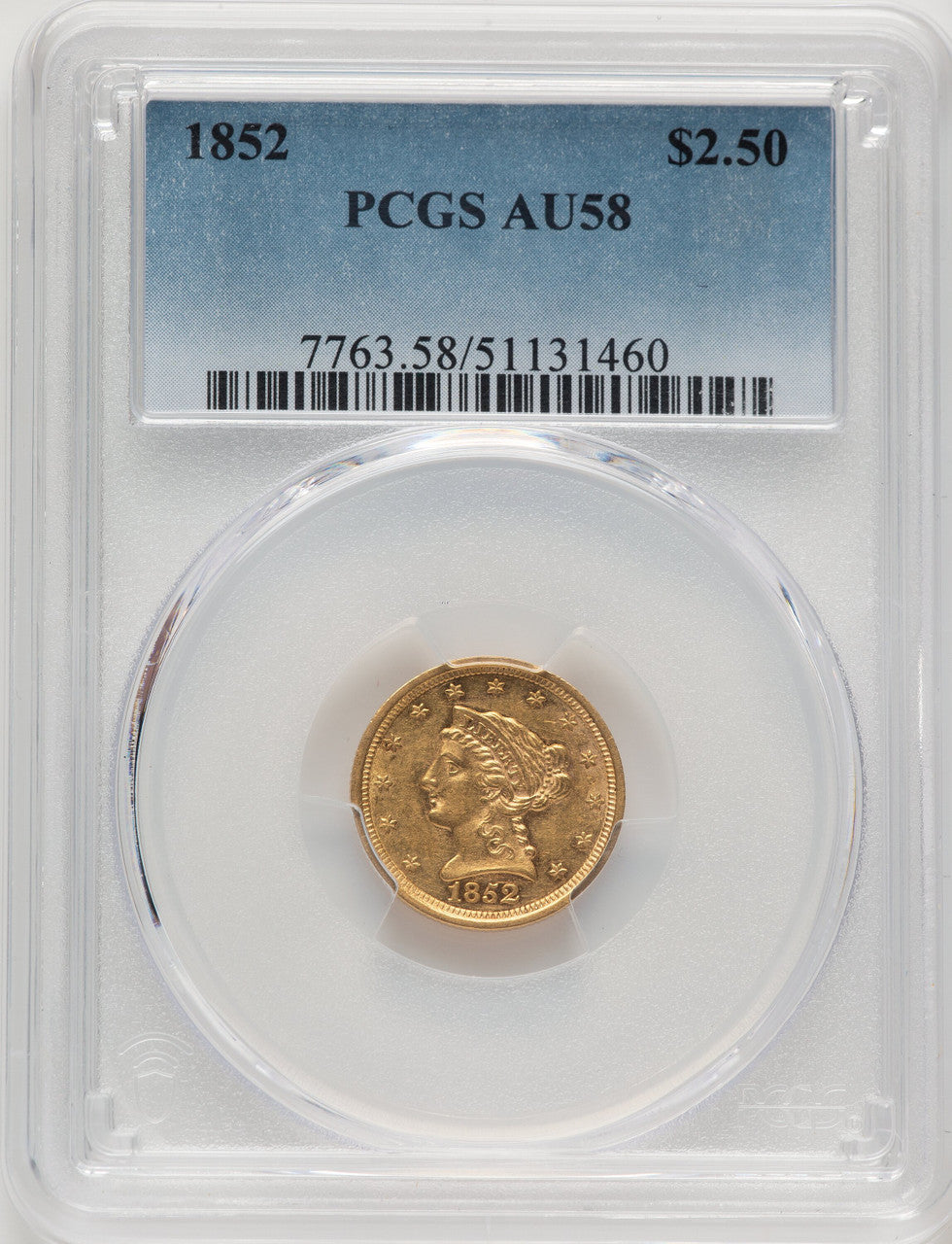 1852 $2.50 Liberty Quarter Eagle PCGS AU58