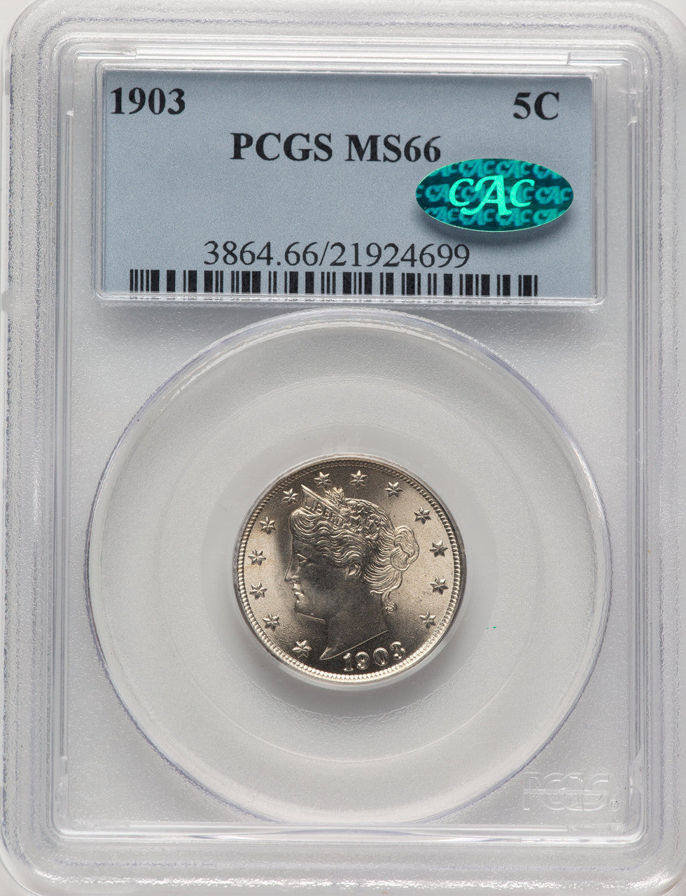 1903 5C CAC Liberty Nickel PCGS MS66