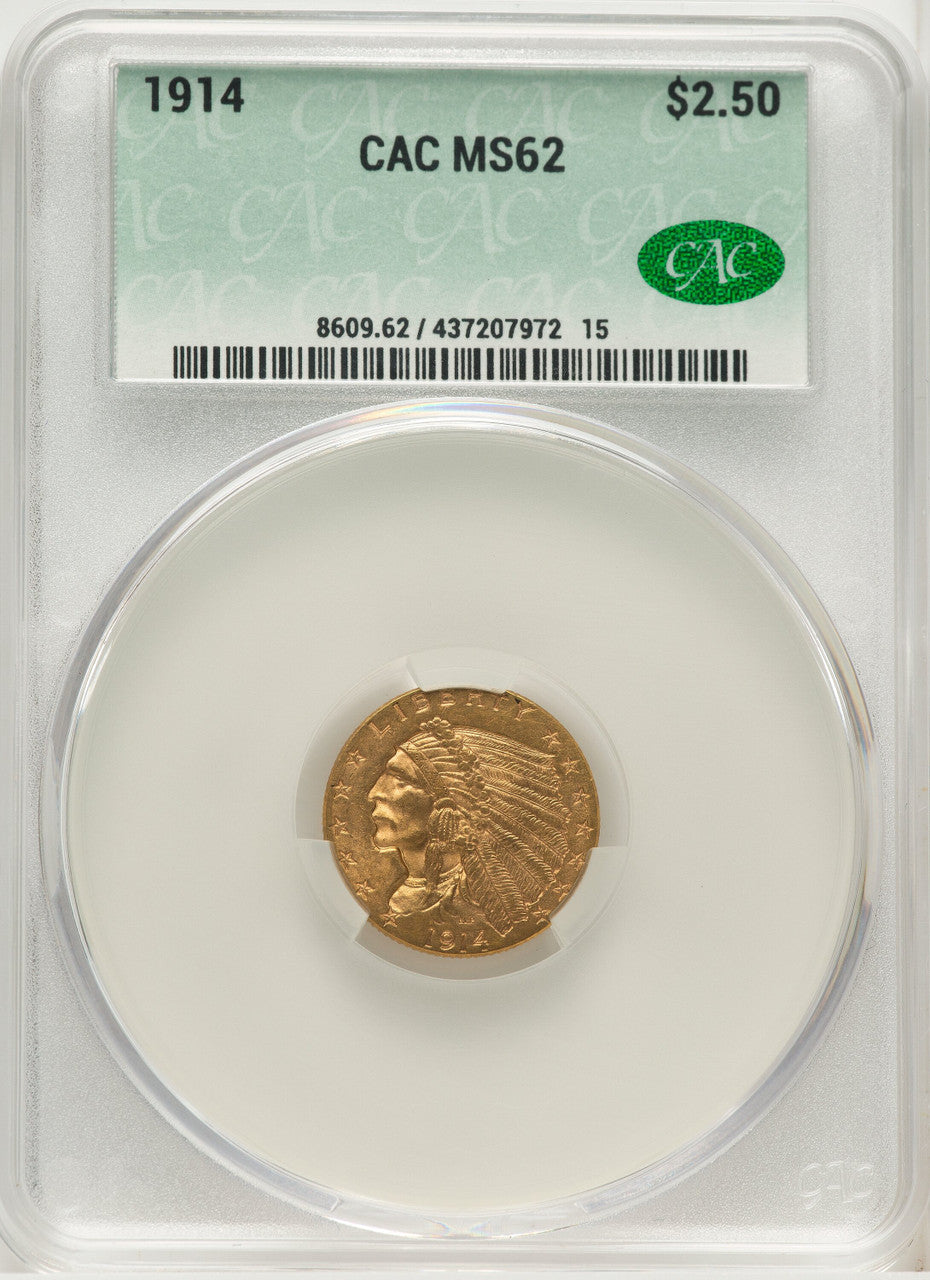 1914 $2.50 Indian Quarter Eagle CACG MS62