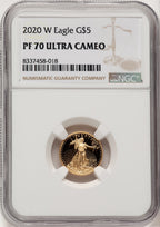2020-W $5 One-Tenth Ounce Gold Eagle Brown Label NGC PF70 (520505052)