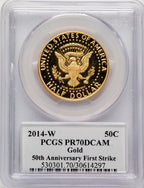 2014-W 50C Kennedy Gold 50th Anniversary First Strike Kennedy Half Dollar PCGS PR70
