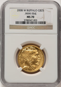 2008-W $25 Half-Ounce Gold Buffalo Brown Label NGC MS70 (520203004)