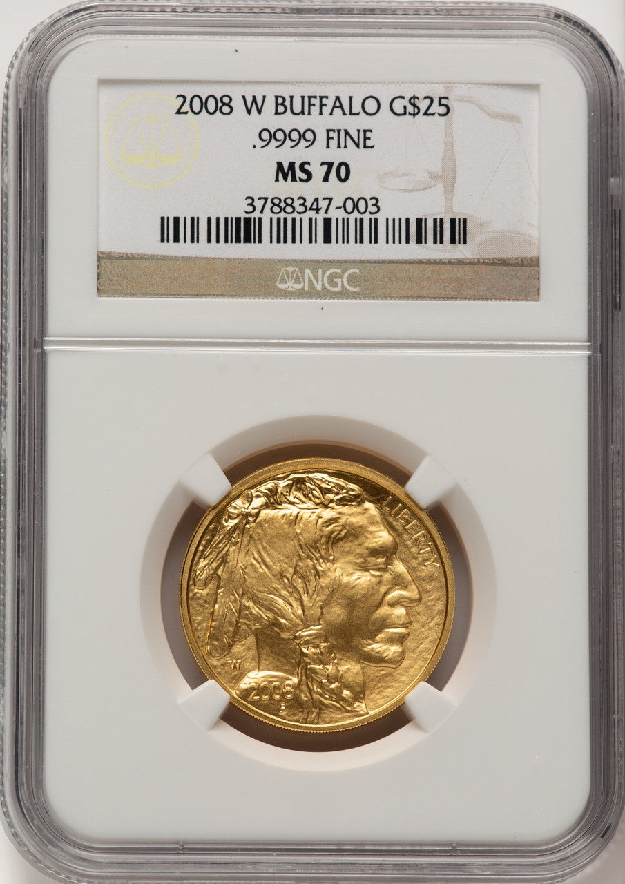 2008-W $25 Half-Ounce Gold Buffalo Brown Label NGC MS70 (520203004)