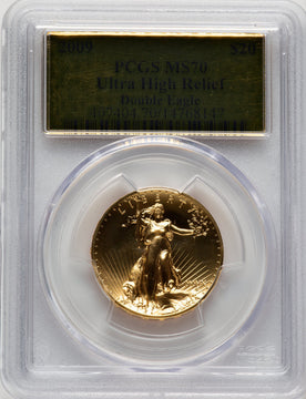 2009 G$20 Ultra High Relief Gold Foil PCGS MS70