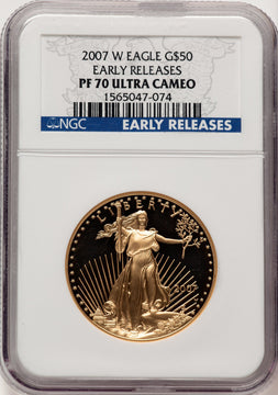 2007-W $50 One-Ounce Gold Eagle First Strike ER Blue NGC PF70