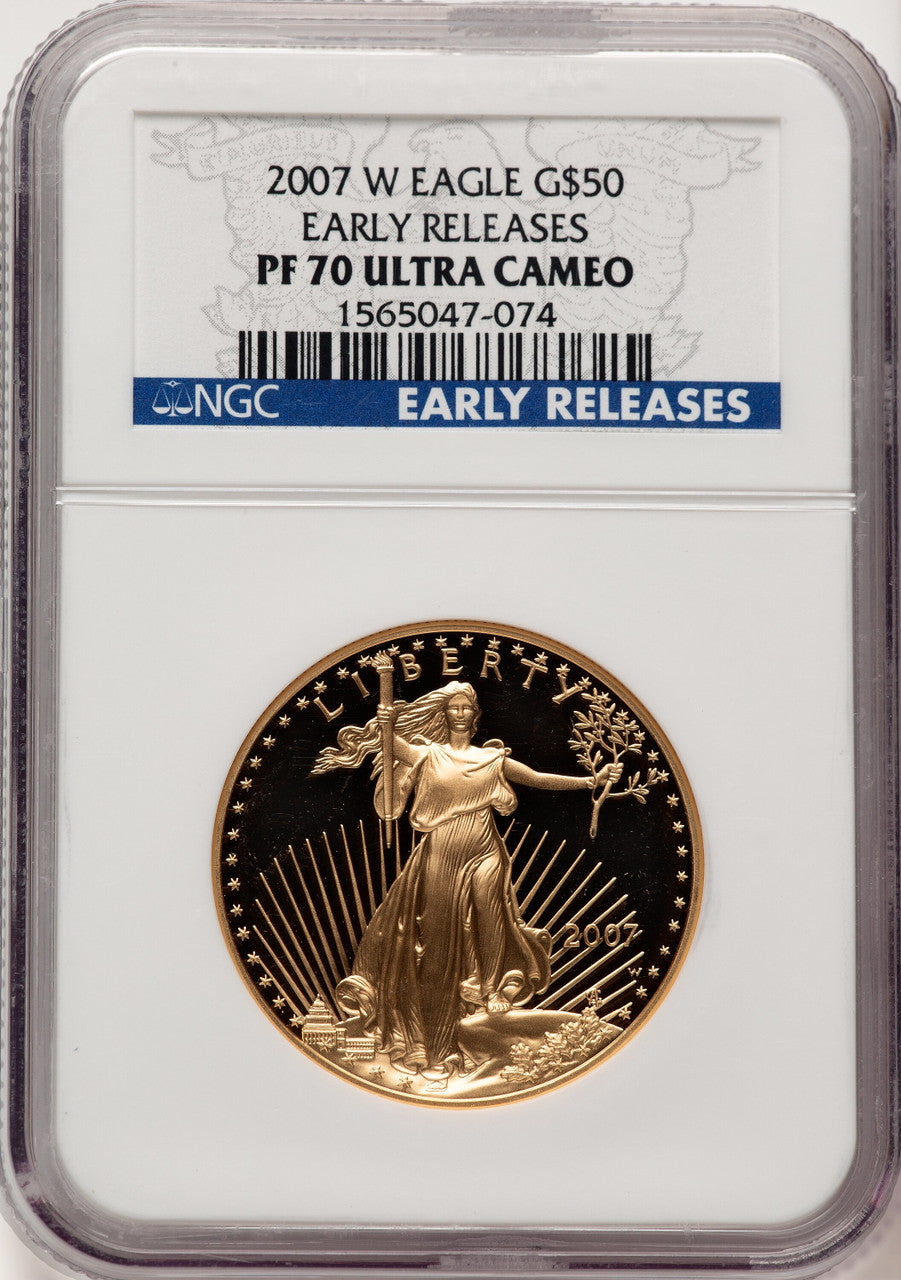 2007-W $50 One-Ounce Gold Eagle First Strike ER Blue NGC PF70