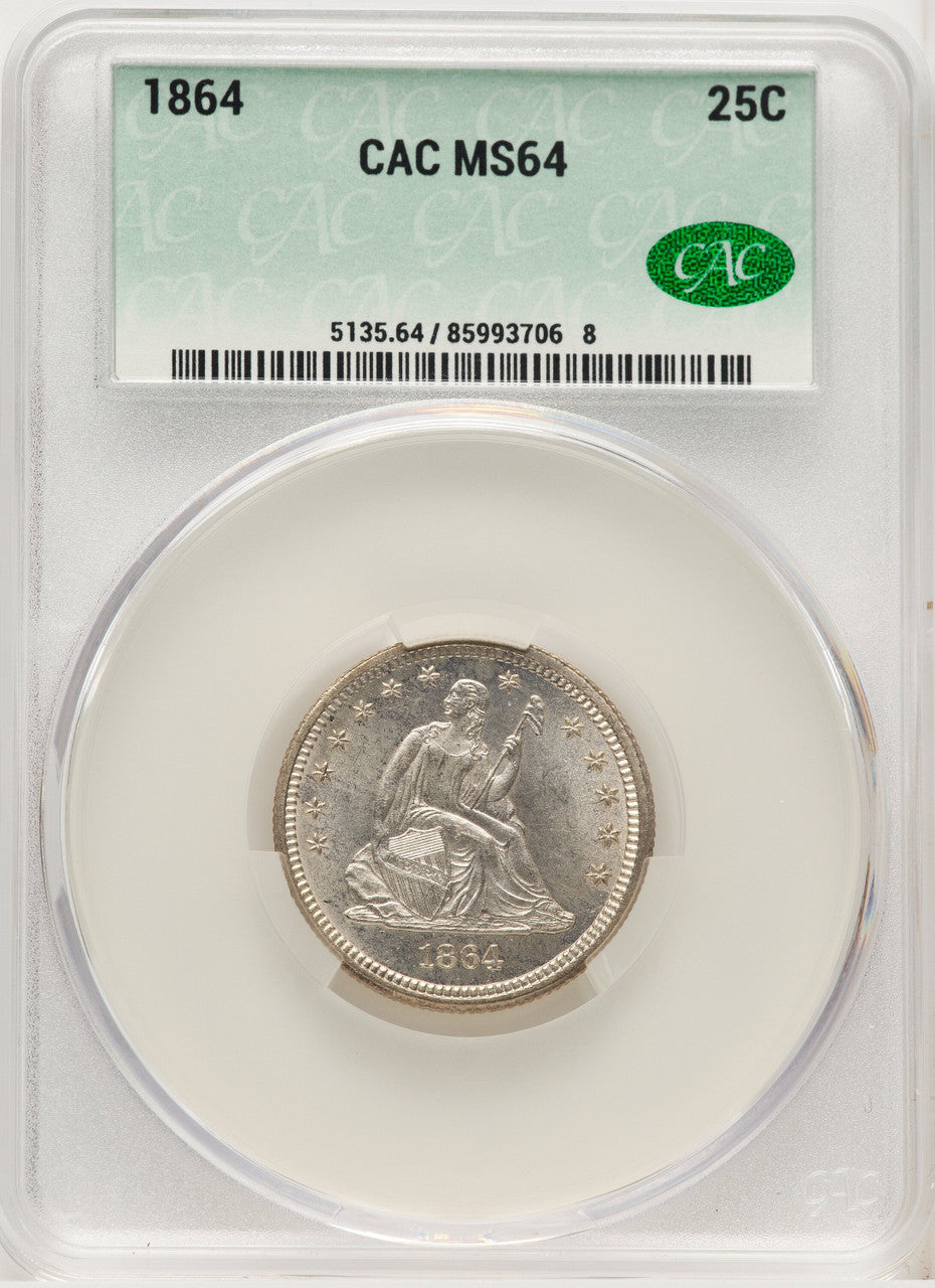1864 25C Seated Quarter CACG MS64