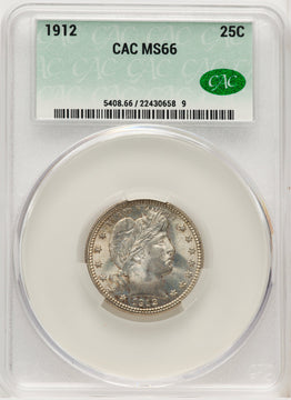 1912 25C Barber Quarter CACG MS66