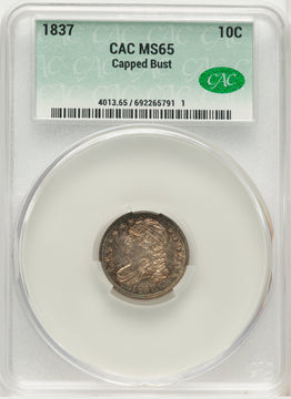 1837 10C Capped Bust Bust Dime CACG MS65
