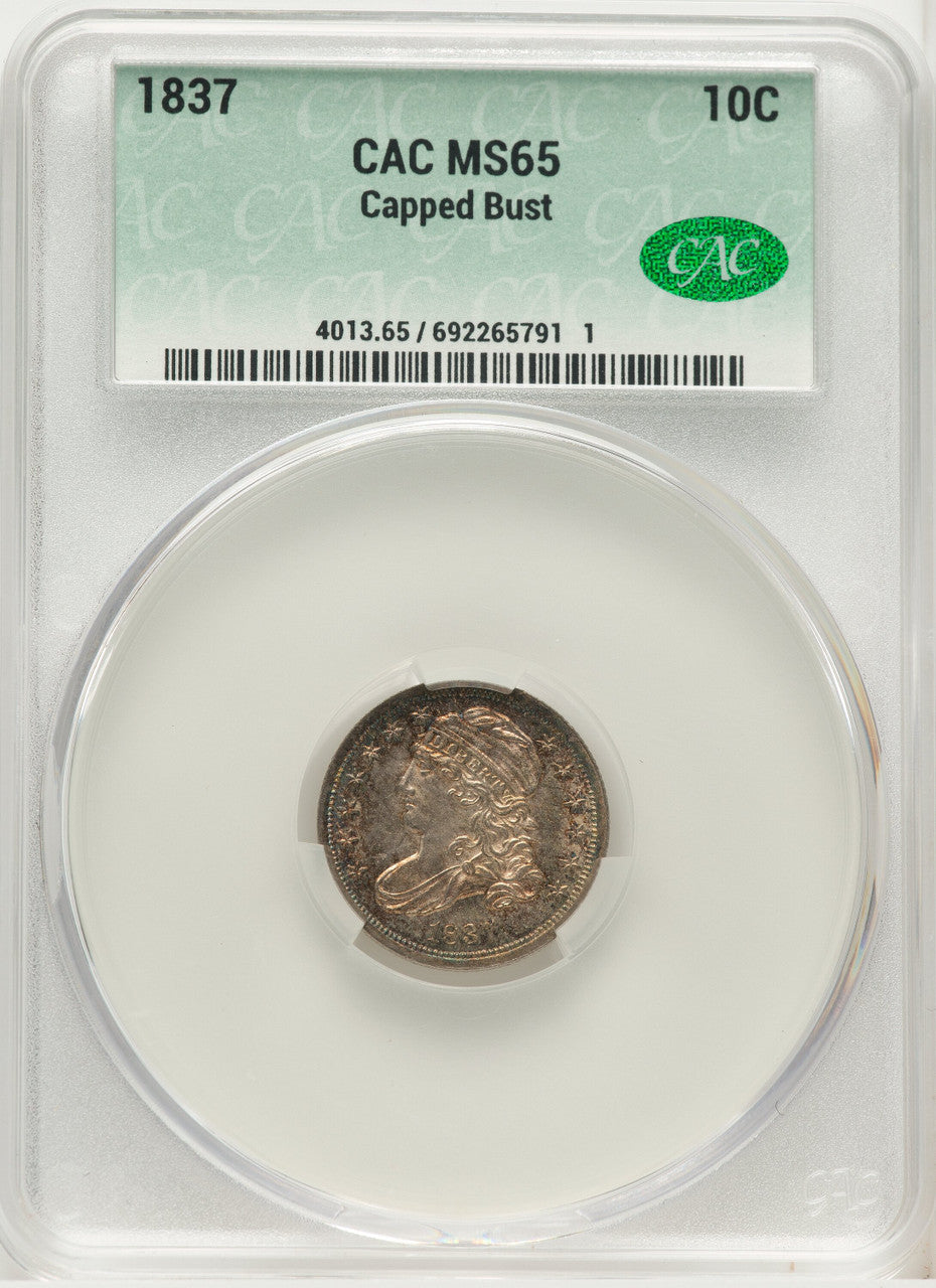 1837 10C Capped Bust Bust Dime CACG MS65