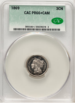 1869 3CN CA CACG Plus Proof Three Cent Nickel CACG PR66+