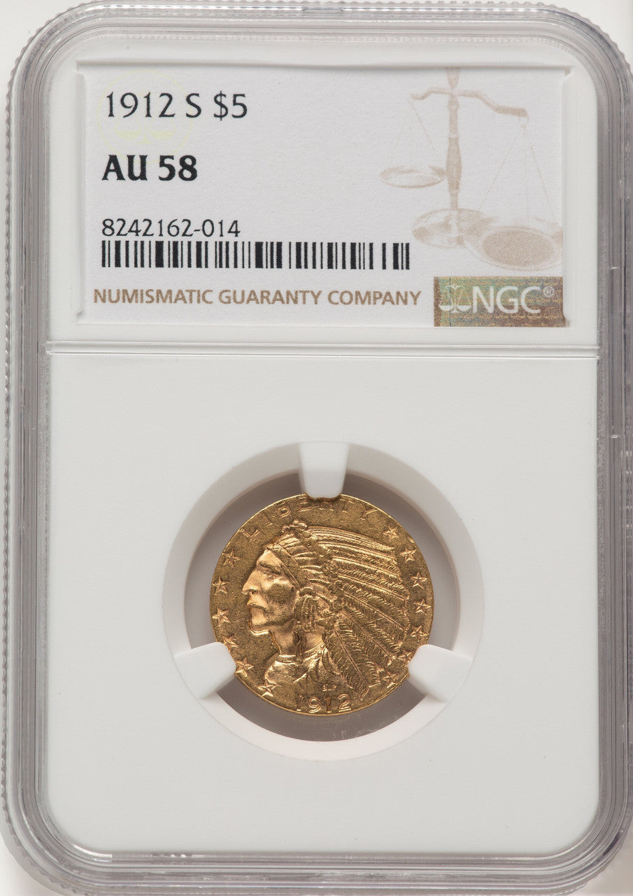 1912-S $5 Indian Half Eagle NGC AU58 (177209001)