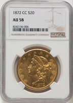 1872-CC $20 Liberty Double Eagle NGC AU58